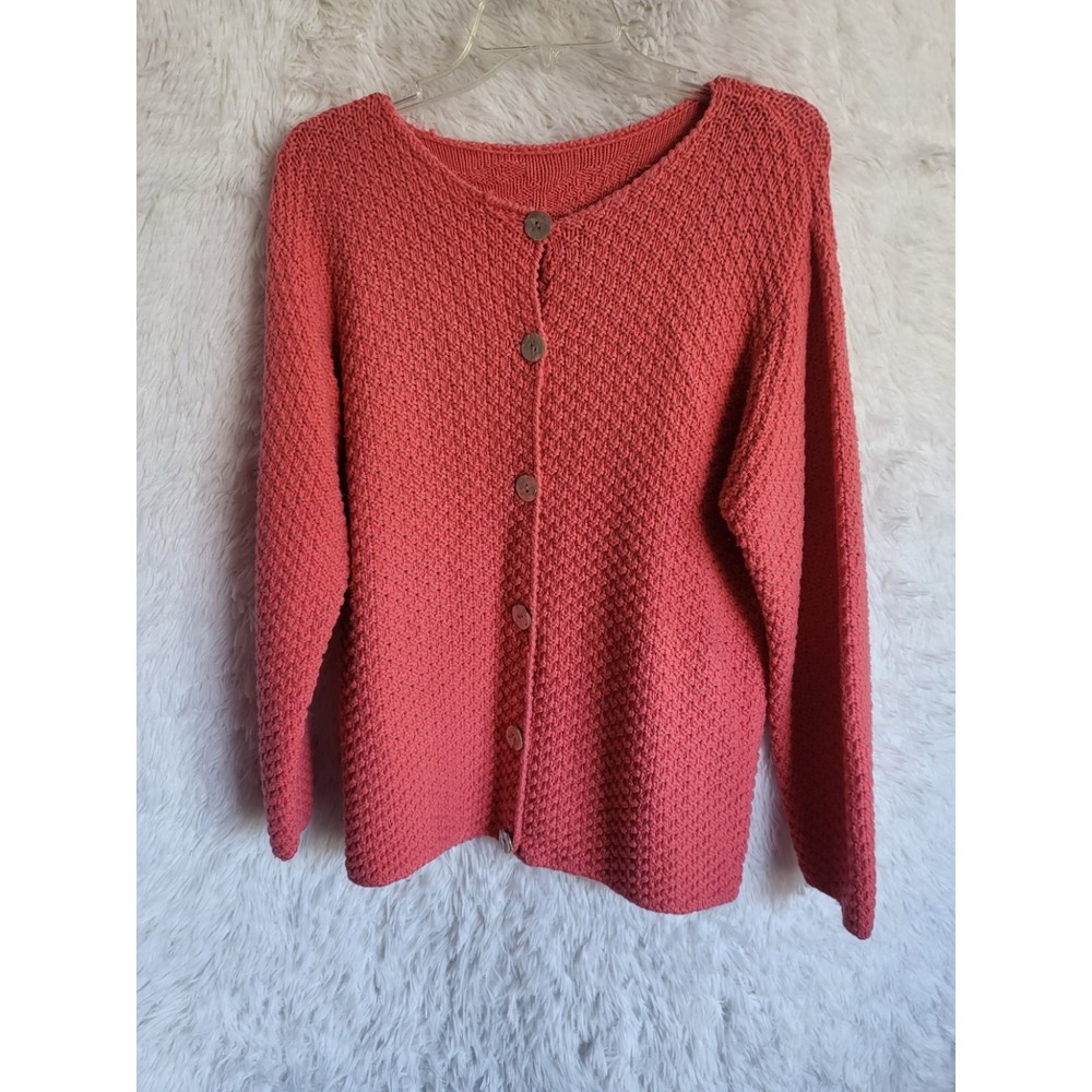 Lilly Pulitzer Cardigan Women's Medium Pink Heavy Knit Shell Buttons Vintage